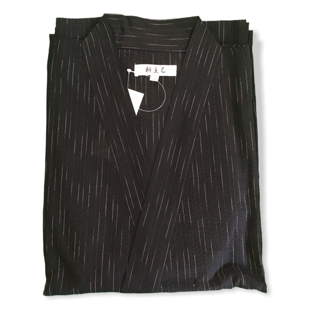 Men's Mix Fiber Black and White Lined Jinbei <M, L> - shimazakura