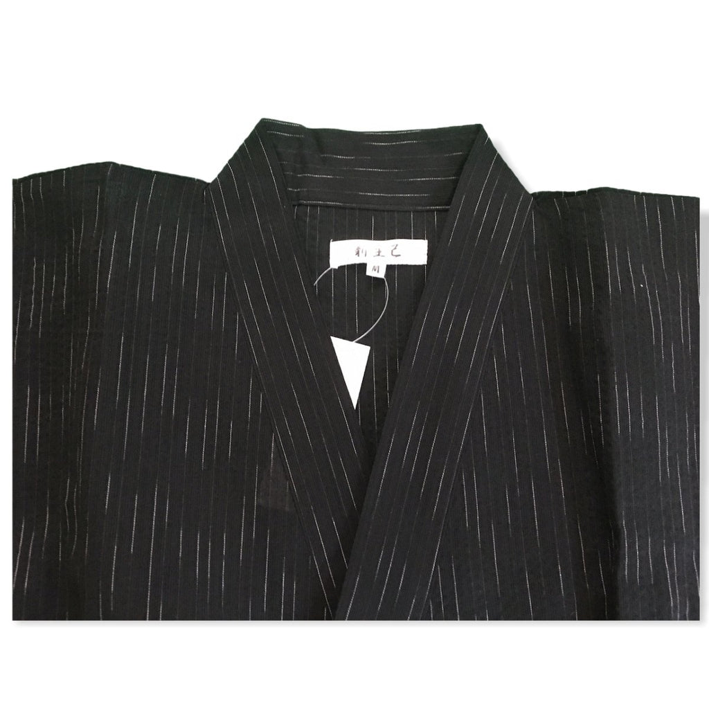 Men's Mix Fiber Black and White Lined Jinbei <M, L> - shimazakura