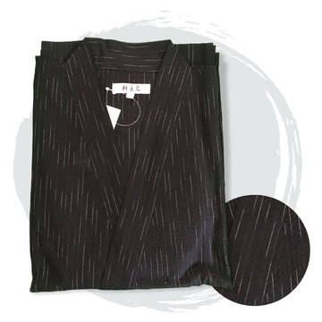 Men's Mix Fiber Black and White Lined Jinbei <M, L> - shimazakura