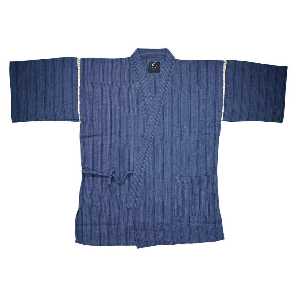Men's Navy Design Stripe Cotton Jinbei (L, LL, 3L) - shimazakura