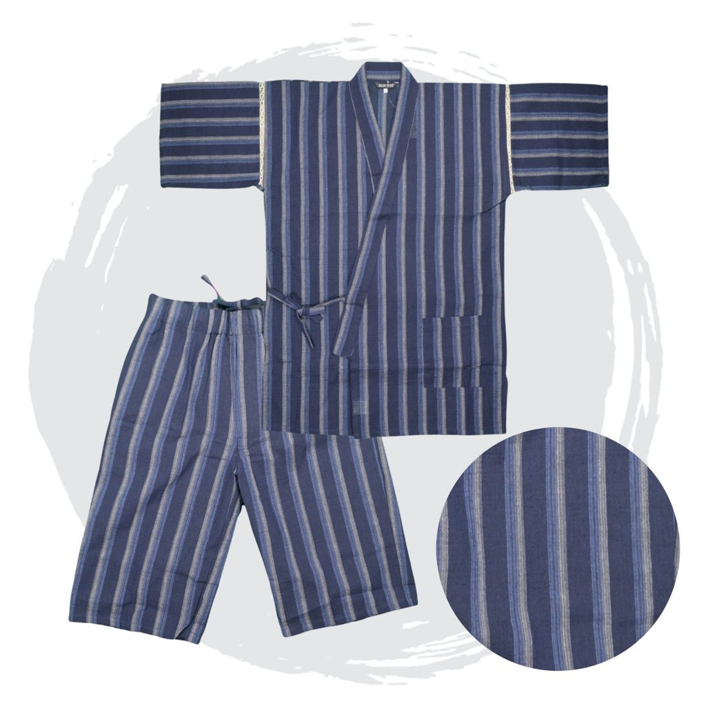 Men's Navy Stripe Design Jinbei (L, 3L, 4L) - shimazakura