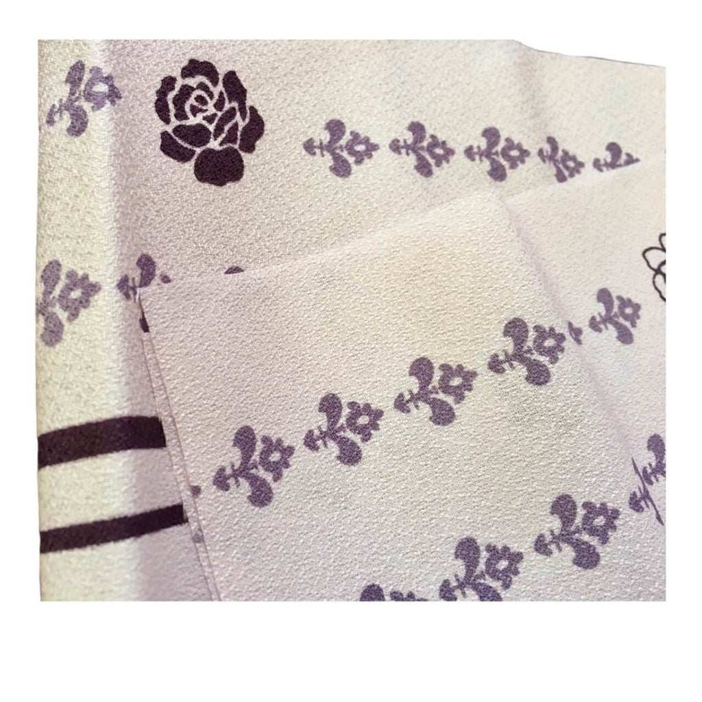Off-White Purple Rose Kimono Collar Haneri - shimazakura