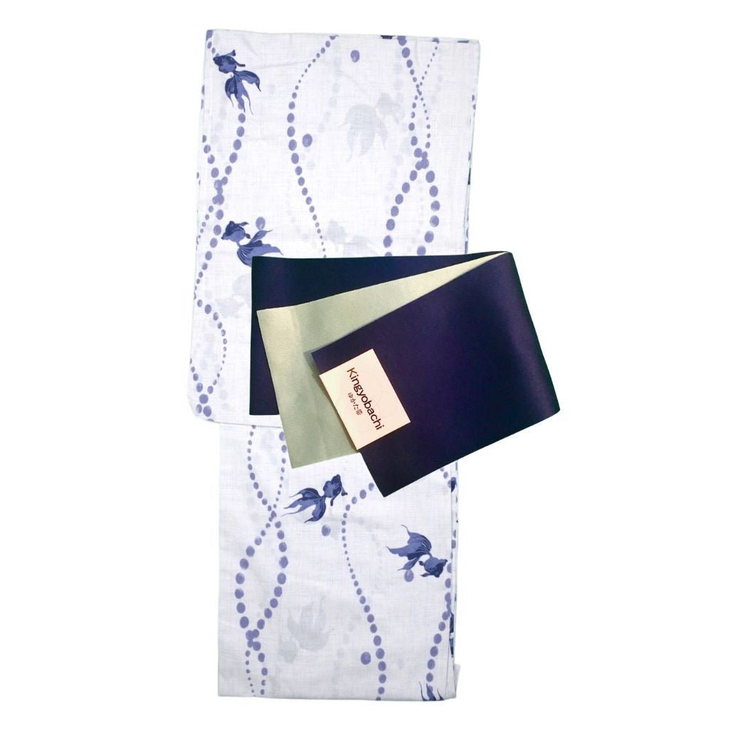 Women's Beautiful Blue Running Water Goldfish Yukata - shimazakura