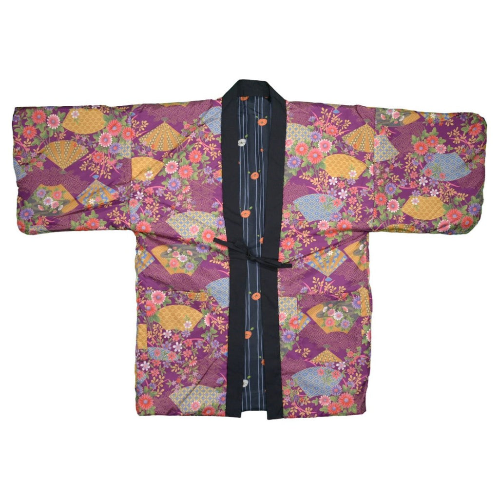 Women's Camellia Fan Flower Reversible Hanten Jacket (Free size) - shimazakura