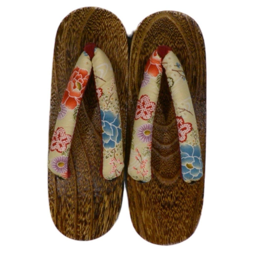 Women's Cream Flower Geta Sandals <7"-8 1/2"> - shimazakura