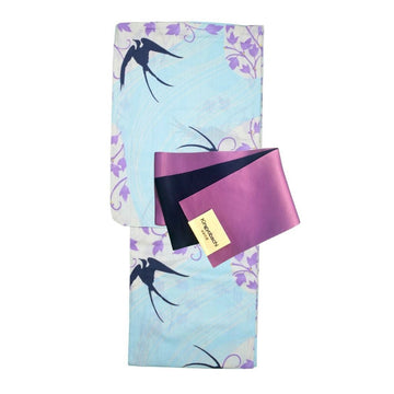 Women's Elegant Light Blue Sparrow Yukata <M> - shimazakura
