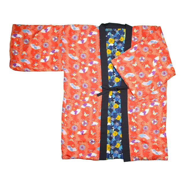 Women's Fan Flower Reversible Hanten Jacket / L - shimazakura